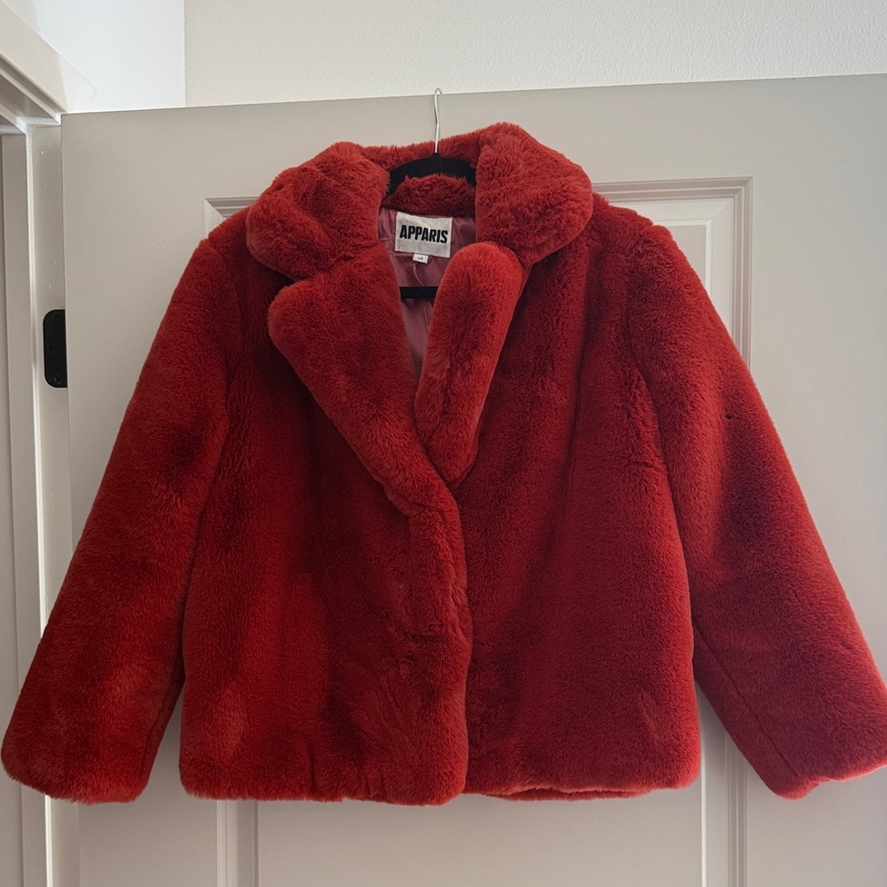 Apparis Ruby Red Faux Fur Puffer Jacket